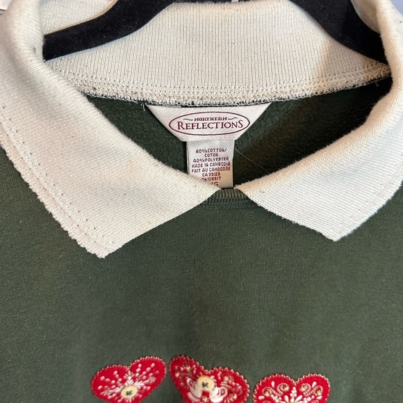Vintage Northern Reflections Olive Green Top with Red Heart Embroidery - Picture 3 of 8